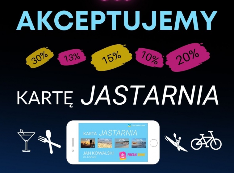 KUP KARTĘ JASTARNIA Naklejki w restauracjach , barach, knajpkach i atrakcjach, potwierdzające udział w programie.